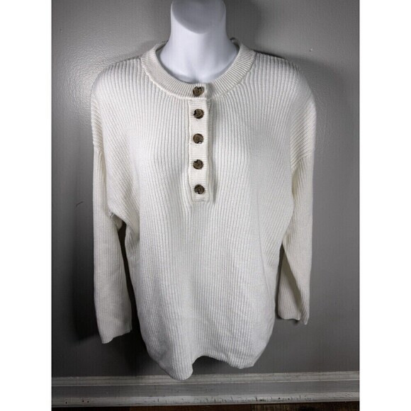 Aerie Sweater Women's X Small Beige Knit Pullover Button Front Long Sleeve - Picture 1 of 5